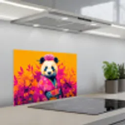 Kimono - Roze - Panda - Bloemenkroon keuken achterwand spatscherm klein -3d_schuin