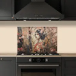 Kimono - Vrouw - kersenbomen keuken achterwand spatscherm klein -sfeer1