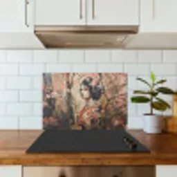 Kimono - Vrouw - kersenbomen keuken achterwand spatscherm klein -sfeer2