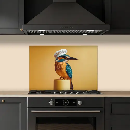 Ijsvogel - Pilaar - Koksmuts - Vogel keuken achterwand spatscherm klein -sfeer1