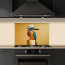 Ijsvogel - Pilaar - Koksmuts - Vogel keuken achterwand spatscherm klein -sfeer1
