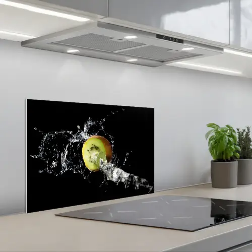 Kiwi - Fruit - Stilleven - Water - Zwart keuken achterwand spatscherm klein -3d_schuin