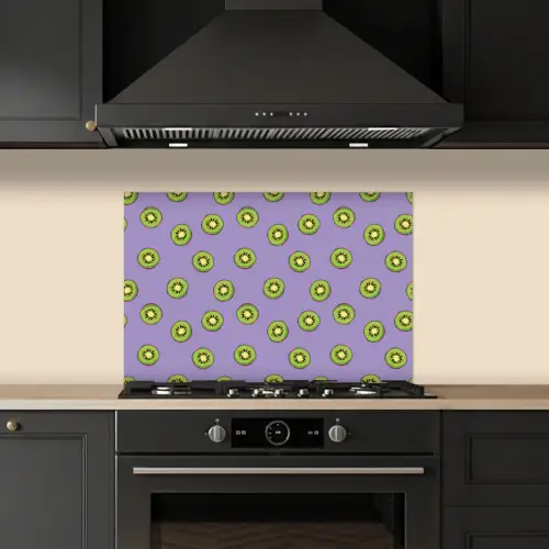 Kiwi - Patroon - Paars keuken achterwand spatscherm klein 900 -sfeer1