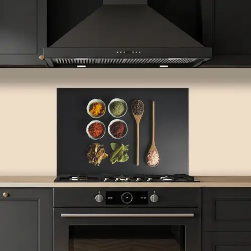 Pollepel - Specerijen - Kruiden - Groen - Bruin - Rustiek keuken achterwand spatscherm klein -sfeer1