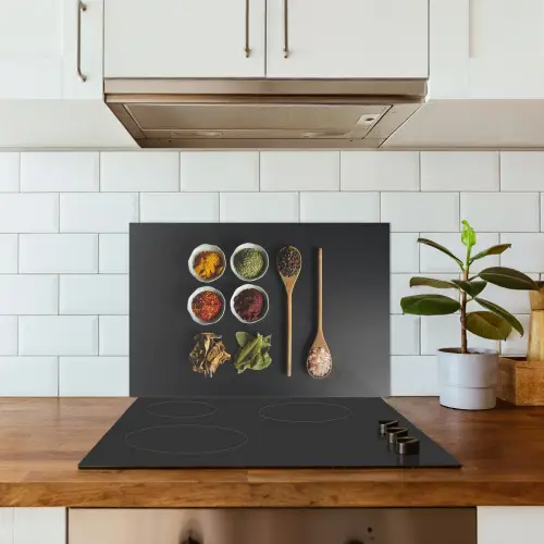Pollepel - Specerijen - Kruiden - Groen - Bruin - Rustiek keuken achterwand spatscherm klein -sfeer2