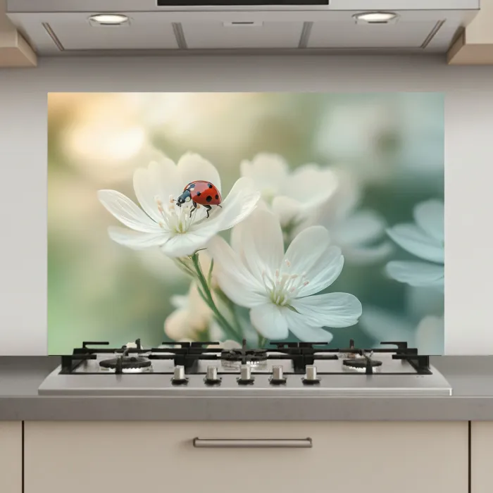 Lieveheersbeestje - Bloemen - Wit keuken achterwand spatscherm klein -3d_website