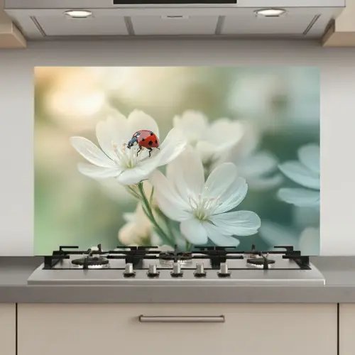 Lieveheersbeestje - Bloemen - Wit keuken achterwand spatscherm klein -3d_website
