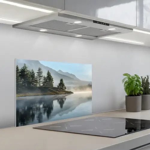 Meer - Mist - Bergen - Landschap keuken achterwand spatscherm klein -3d_schuin