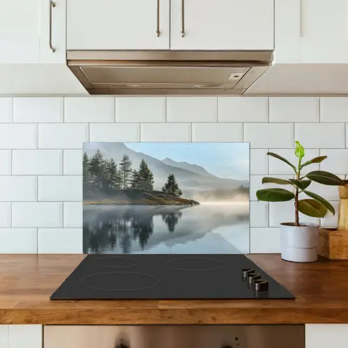 Meer - Mist - Bergen - Landschap keuken achterwand spatscherm klein -sfeer2