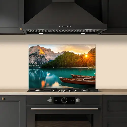 Meer - Bergen - Zonsondergang - Boot keuken achterwand spatscherm klein -sfeer1