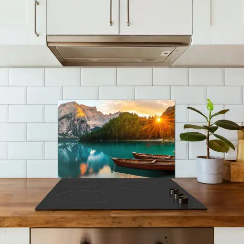 Meer - Bergen - Zonsondergang - Boot keuken achterwand spatscherm klein -sfeer2