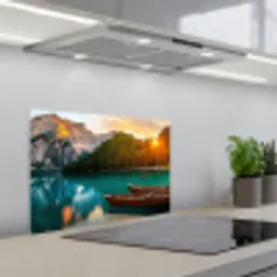 Meer - Bergen - Zonsondergang - Boot keuken achterwand spatscherm klein -3d_schuin