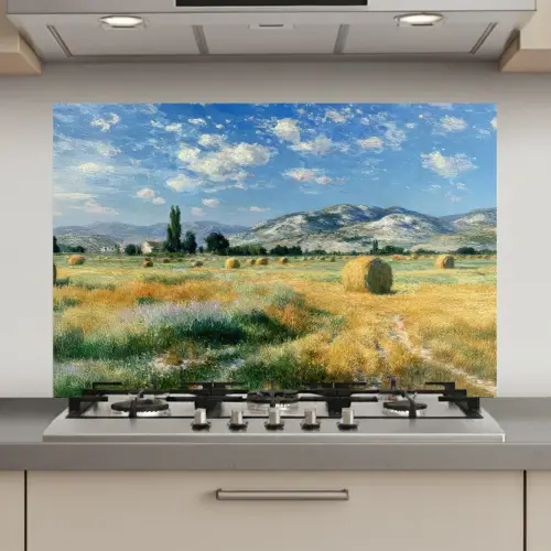 Landschap - Strobalen - Bergen - Wolken keuken achterwand spatscherm klein -3d_website