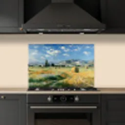 Landschap - Strobalen - Bergen - Wolken keuken achterwand spatscherm klein -sfeer1