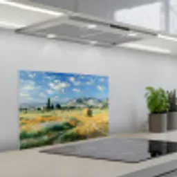 Landschap - Strobalen - Bergen - Wolken keuken achterwand spatscherm klein -3d_schuin