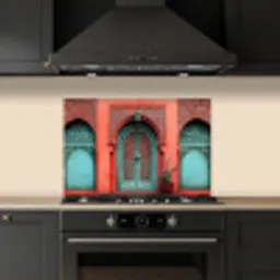 Lantaarn - Deur - Turquoise keuken achterwand spatscherm klein -sfeer1