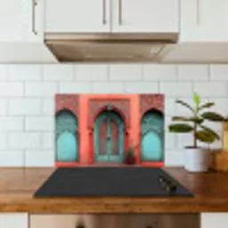 Lantaarn - Deur - Turquoise keuken achterwand spatscherm klein -sfeer2