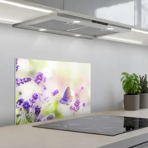 Lavendel - Vlinder - Bloemen keuken achterwand spatscherm klein -3d_schuin