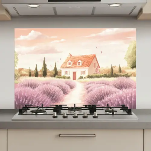 Lavendelveld - Huis - Paars keuken achterwand spatscherm klein -3d_website