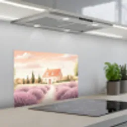 Lavendelveld - Huis - Paars keuken achterwand spatscherm klein -3d_schuin