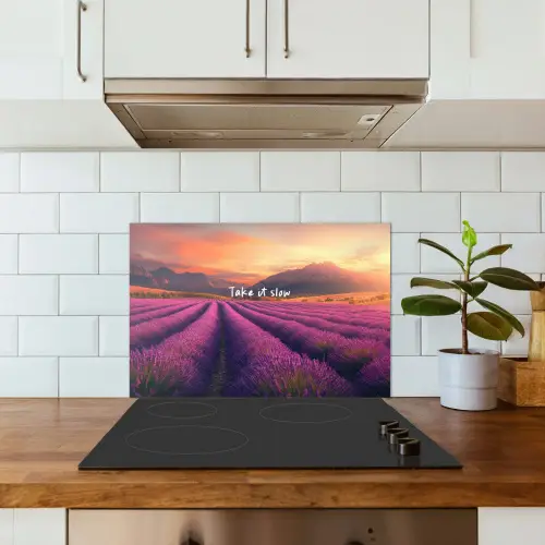 Lavendelveld - Quote - Zonsondergang keuken achterwand spatscherm klein -sfeer2