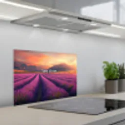 Lavendelveld - Quote - Zonsondergang keuken achterwand spatscherm klein -3d_schuin