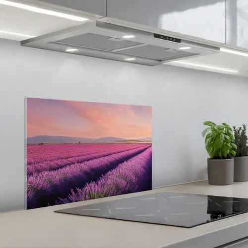 Lavendelveld - Zonsondergang - Paars - Bloemen keuken achterwand spatscherm klein -3d_schuin