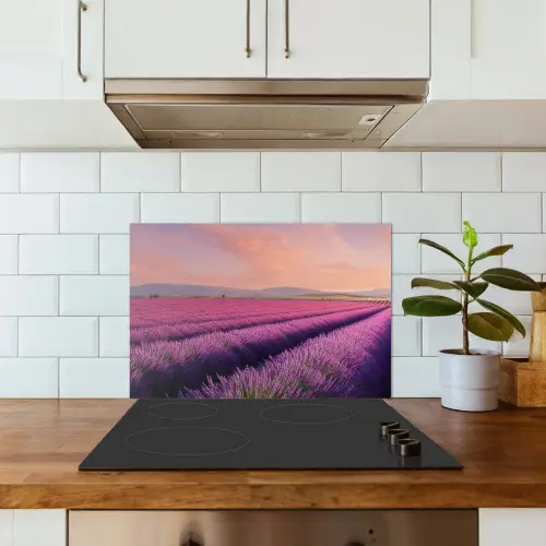 Lavendelveld - Zonsondergang - Paars - Bloemen keuken achterwand spatscherm klein -sfeer2