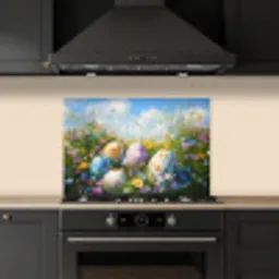 Grasveld - Eieren - Bloemen keuken achterwand spatscherm klein -sfeer1