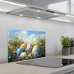 Grasveld - Eieren - Bloemen keuken achterwand spatscherm klein -3d_schuin