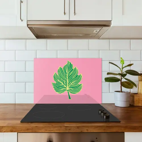 Blad - Groen - Illustratie - Minimalistisch keuken achterwand spatscherm klein -sfeer2