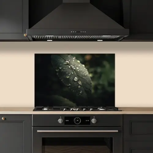 Blad - Groen - Nerven - Regendruppels keuken achterwand spatscherm klein -sfeer1