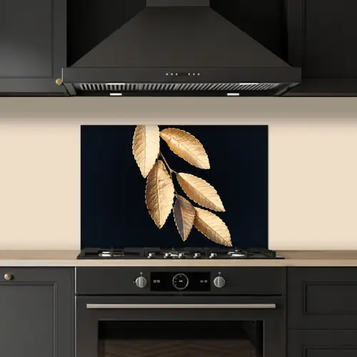 Bladeren - Zwart - Goud - Luxe - Planten keuken achterwand spatscherm klein -sfeer1