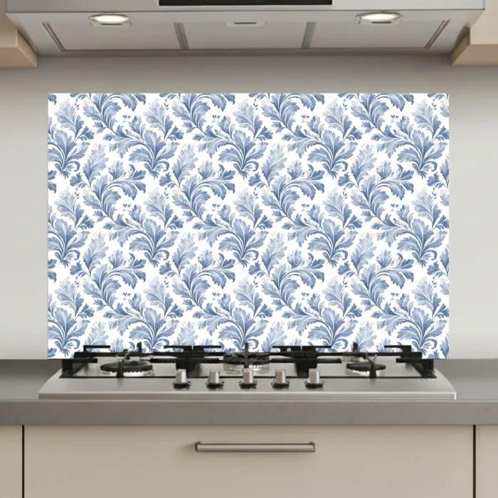 Bladeren - Blauw - Patroon keuken achterwand spatscherm klein 900 -3d_website