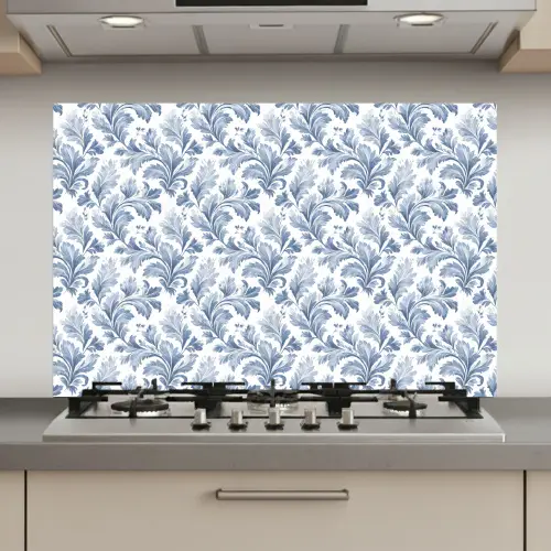 Bladeren - Blauw - Patroon keuken achterwand spatscherm klein 900 -3d_website