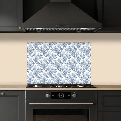 Bladeren - Blauw - Patroon keuken achterwand spatscherm klein 900 -sfeer1