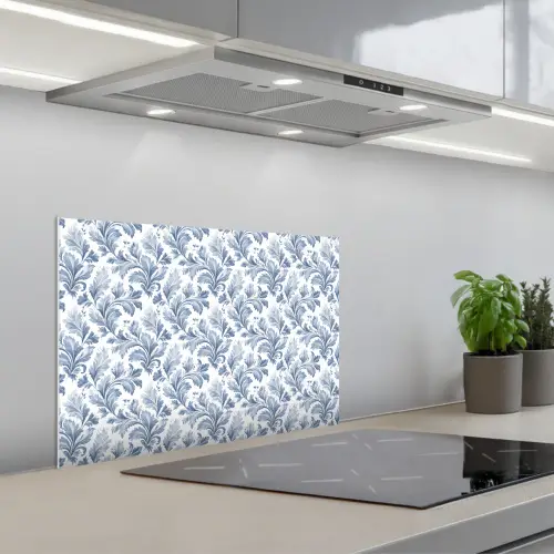 Bladeren - Blauw - Patroon keuken achterwand spatscherm klein 900 -3d_schuin