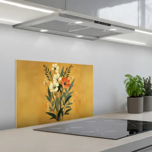 Bladeren - Boeket - Bloemen - Geel keuken achterwand spatscherm klein -3d_schuin