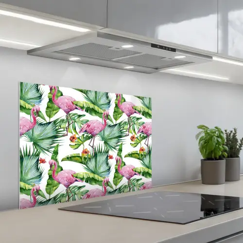 Bladeren - Flamingo - Jungle keuken achterwand spatscherm middel -3d_schuin