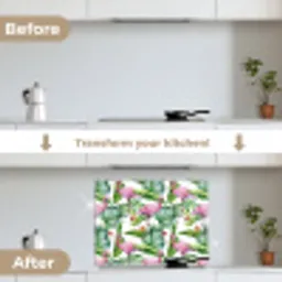 Bladeren - Flamingo - Jungle keuken achterwand spatscherm middel -voor_na_EN