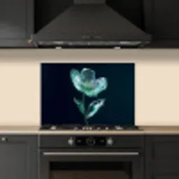 Bladeren - Bloem - Glazen - Donkerblauw keuken achterwand spatscherm klein -sfeer1