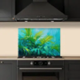 Bladeren - Groen - Schilderij - Abstract keuken achterwand spatscherm klein -sfeer1