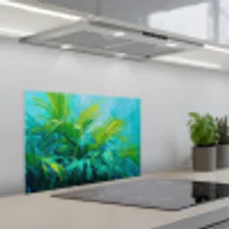 Bladeren - Groen - Schilderij - Abstract keuken achterwand spatscherm klein -3d_schuin