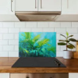 Bladeren - Groen - Schilderij - Abstract keuken achterwand spatscherm klein -sfeer2