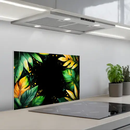 Bladeren - Groen - Geel - Verf - Jungle keuken achterwand spatscherm klein -3d_schuin