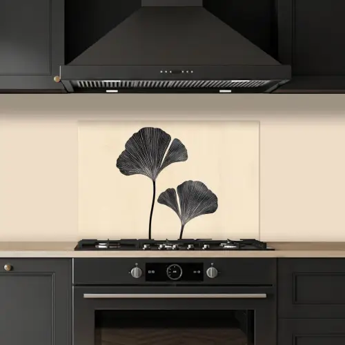 Bladeren - Minimalistisch - Zwart keuken achterwand spatscherm klein -sfeer1