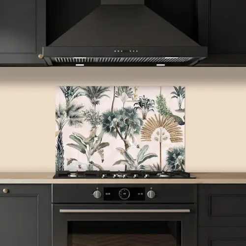 Bladeren - Monstera - Jungle - Tropical keuken achterwand spatscherm klein -sfeer1