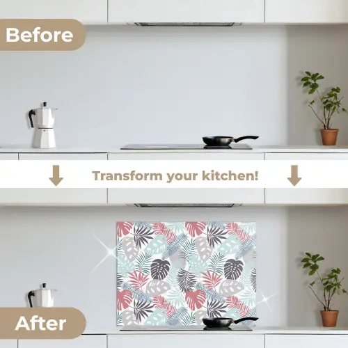 Bladeren - Pastel - Jungle keuken achterwand spatscherm middel -voor_na_EN