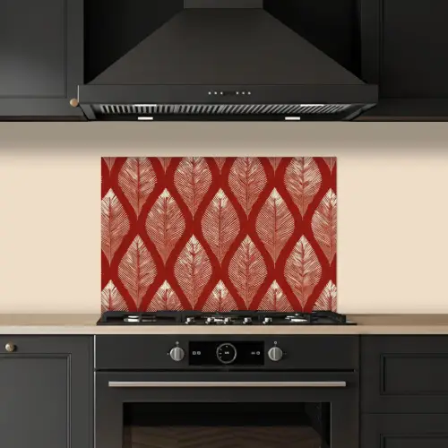 Bladeren - Rood - Elegant keuken achterwand spatscherm klein -sfeer1