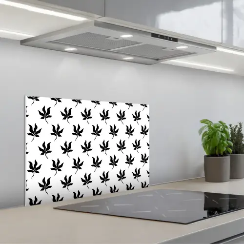 Bladeren - Silhouetten - Zwart - Wit keuken achterwand spatscherm klein 900 -3d_schuin